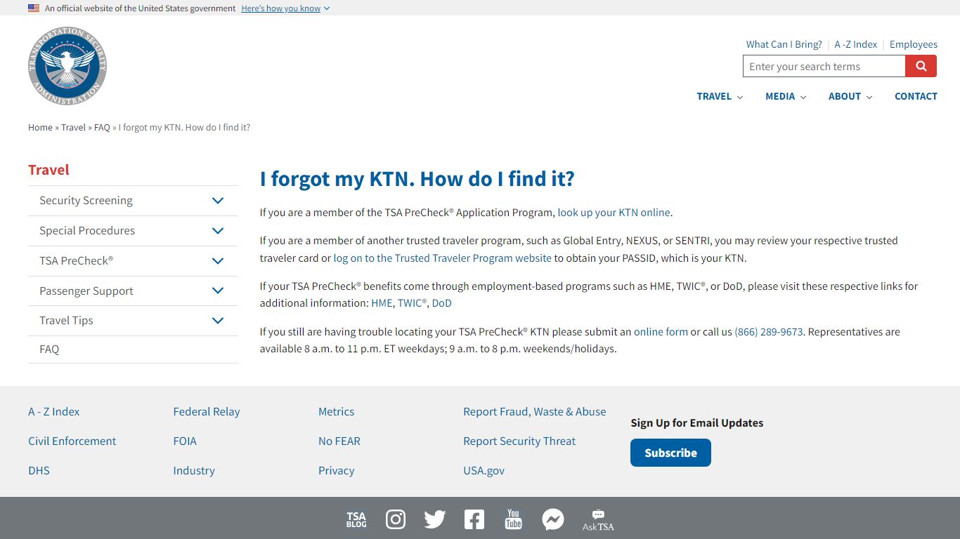 I forgot my KTN. How do I find it? - Transportation Security Administration